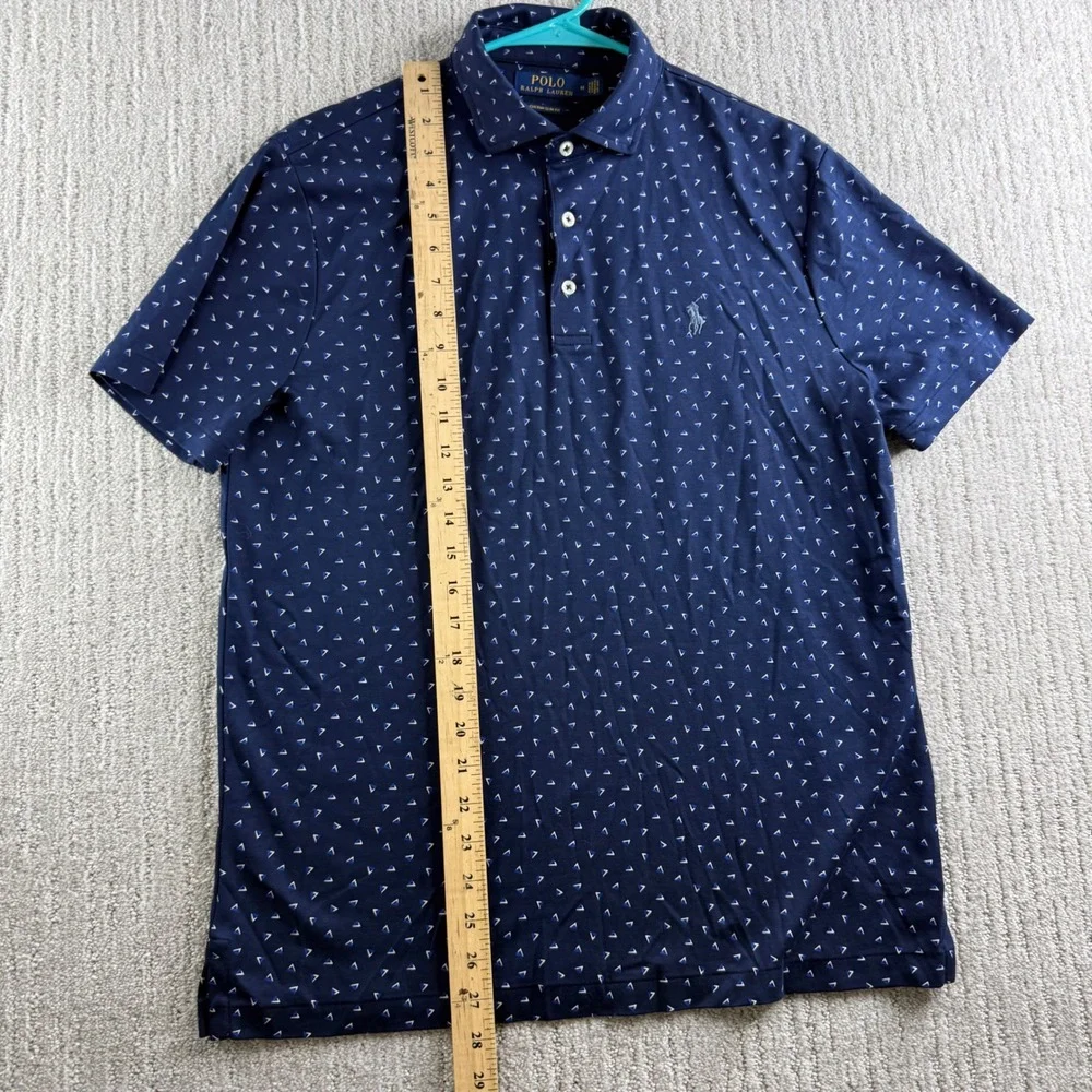 Polo Ralph Lauren Custom Slim Fit Geometric Print Polo Shirt Mens Size M Navy